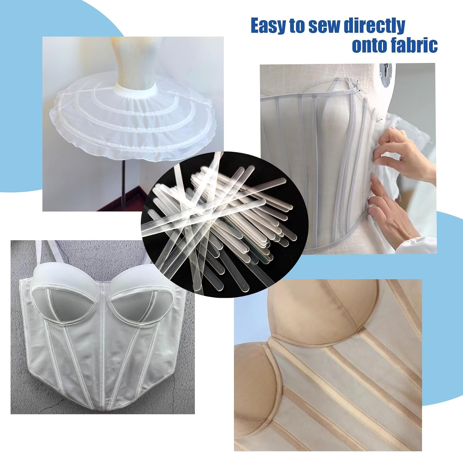 100 Pcs Plastic Boning, 7.8/9.8 inch PP Corset Boning, 6mm Wide Corset Webbing for Bridal Dress, DIY Making, Sewing, Corsets, Lingerie, Hats(Clear, 2mm Thick)