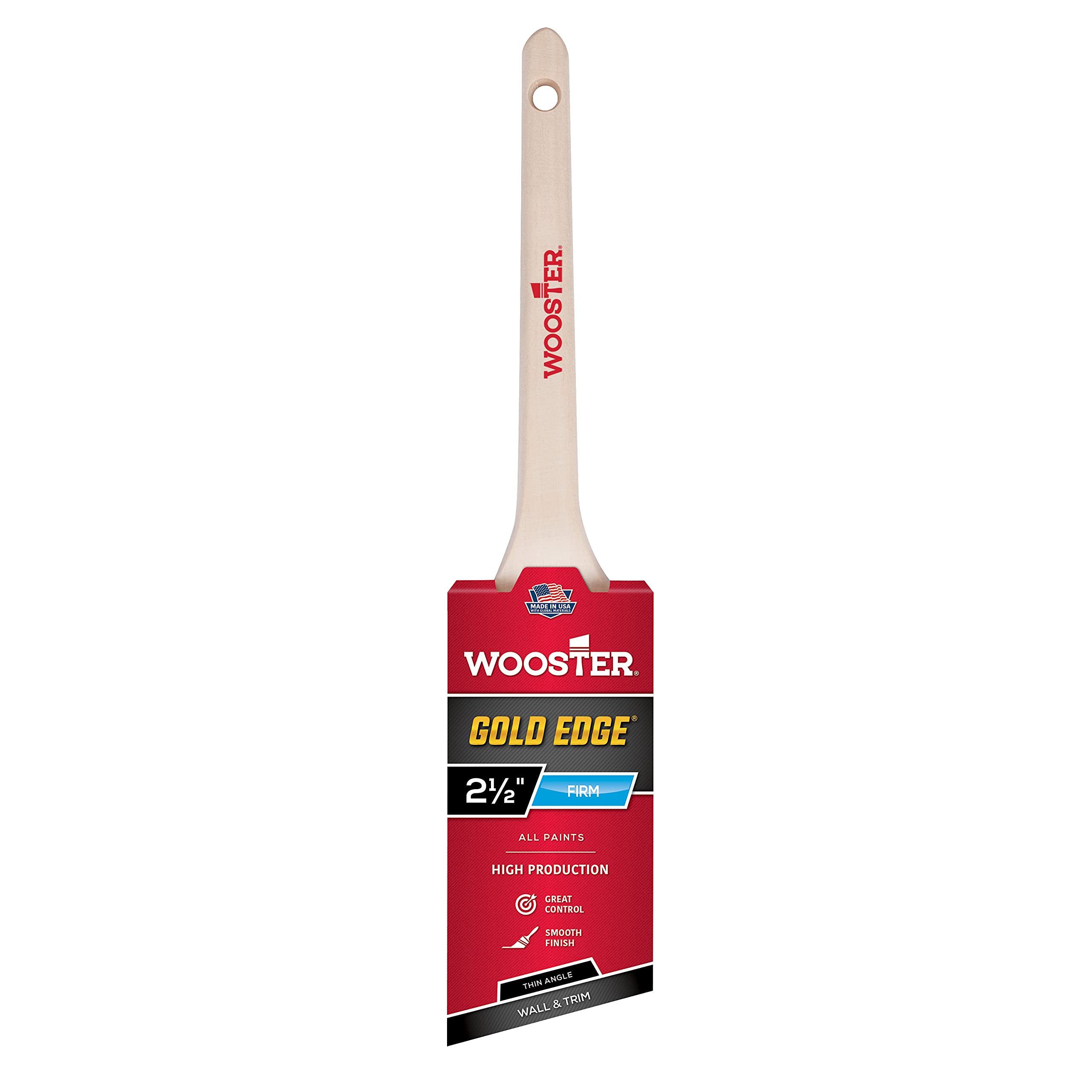 Wooster Brush Gold,White 5234-2.5 Gold Edge Thin Angle Sash Paintbrush, 2.5-Inch Size