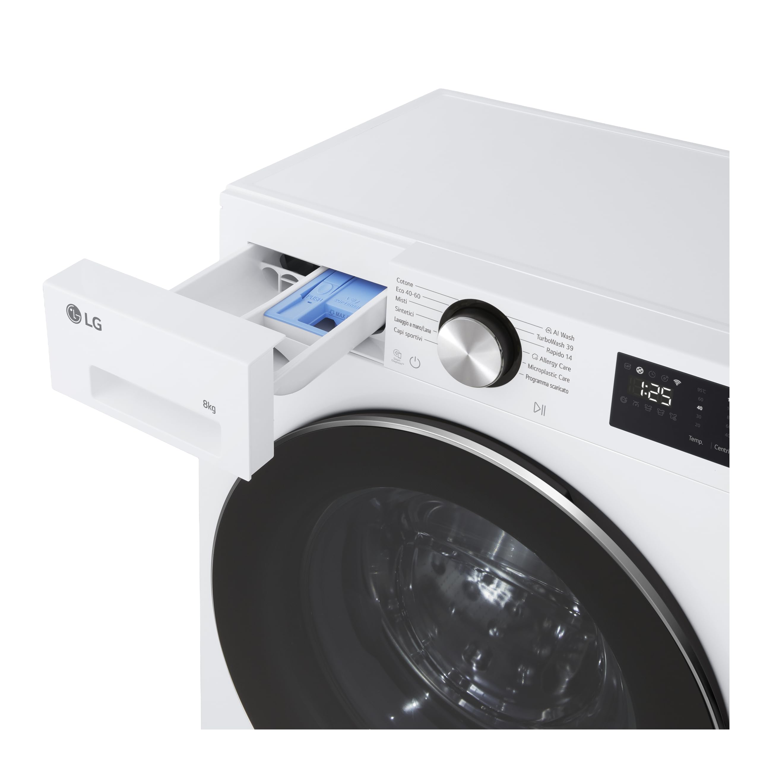 LG F2NX50S8TLC Lavatrice 8 kg Slim Classe A -30%, 1200 Giri, Programma AI Wash con Intelligenza Artificiale, Wi-Fi, Allergy Care, TurboWash 360, Direct Drive, Serie X5, White