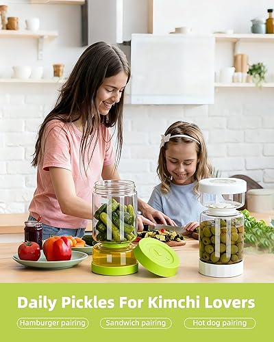 Miniatura 5 de ZENS Tarro de pepinillos con colador abatible, contenedor separador de jugo de pepinillos de húmedo y seco, sellado hermético mejorado a prueba de