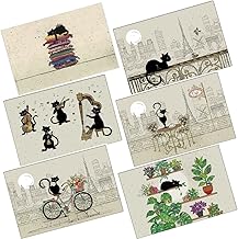 KIUB Set of 6 Assorted Placemats – Cats in All Their States: Cyclists, Musicians, Tourists in Paris, Sleepy Quietly