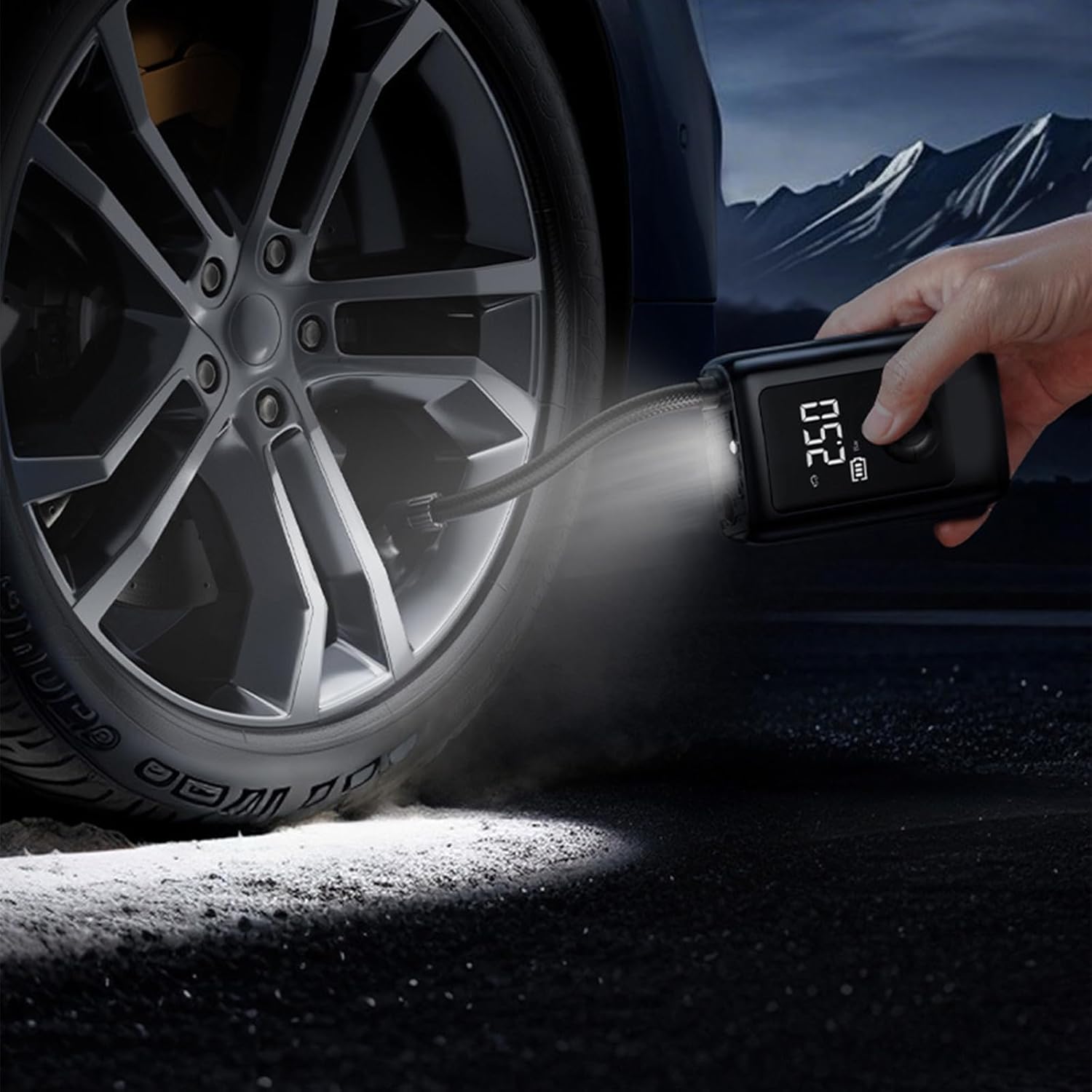 インテリジェントタイヤインフレータ自動モーターサイクルバイク用のデジタル圧力ゲージ付きエアポンプをキャリーしやすいエアポンプをバイク