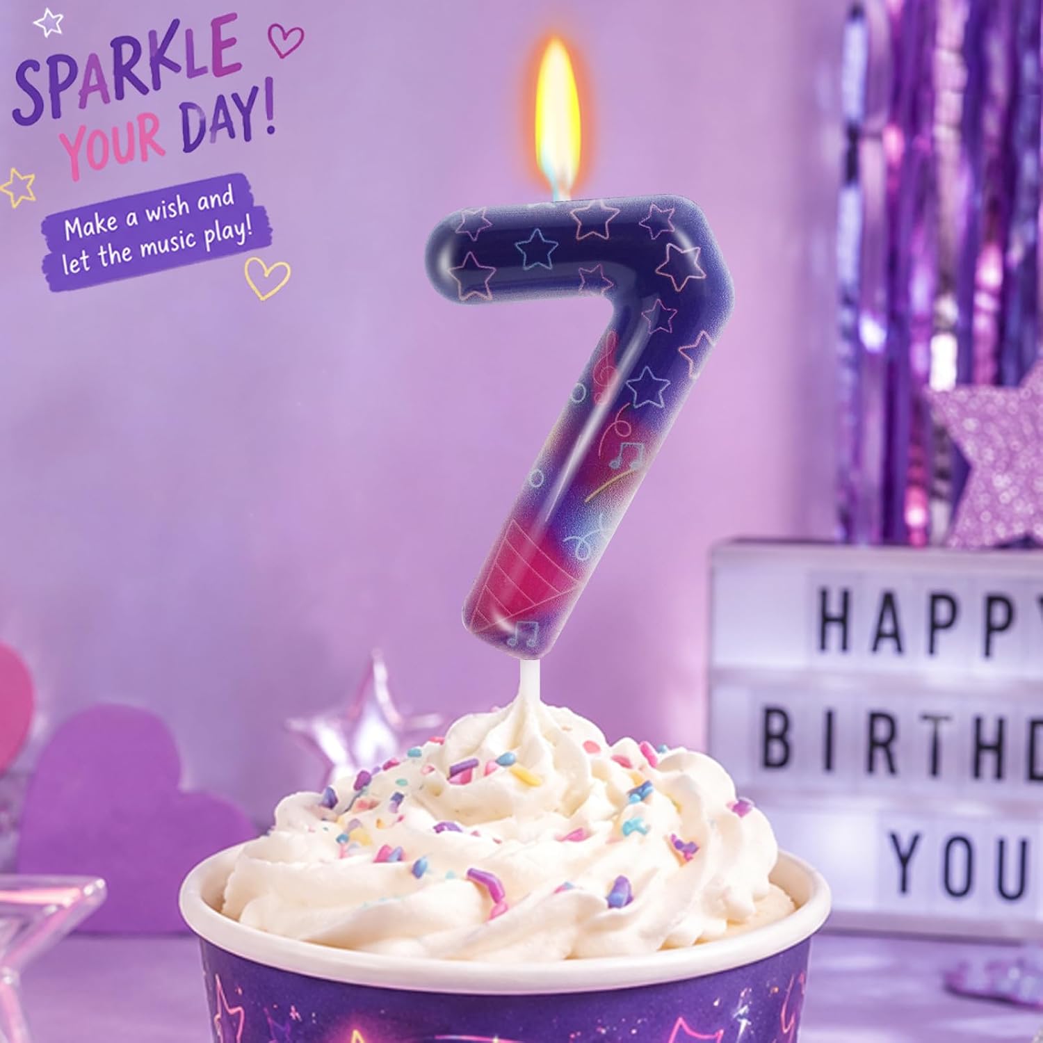 Purple Number 7 Candle Kpop Birthday Decorations for Boy/Girl