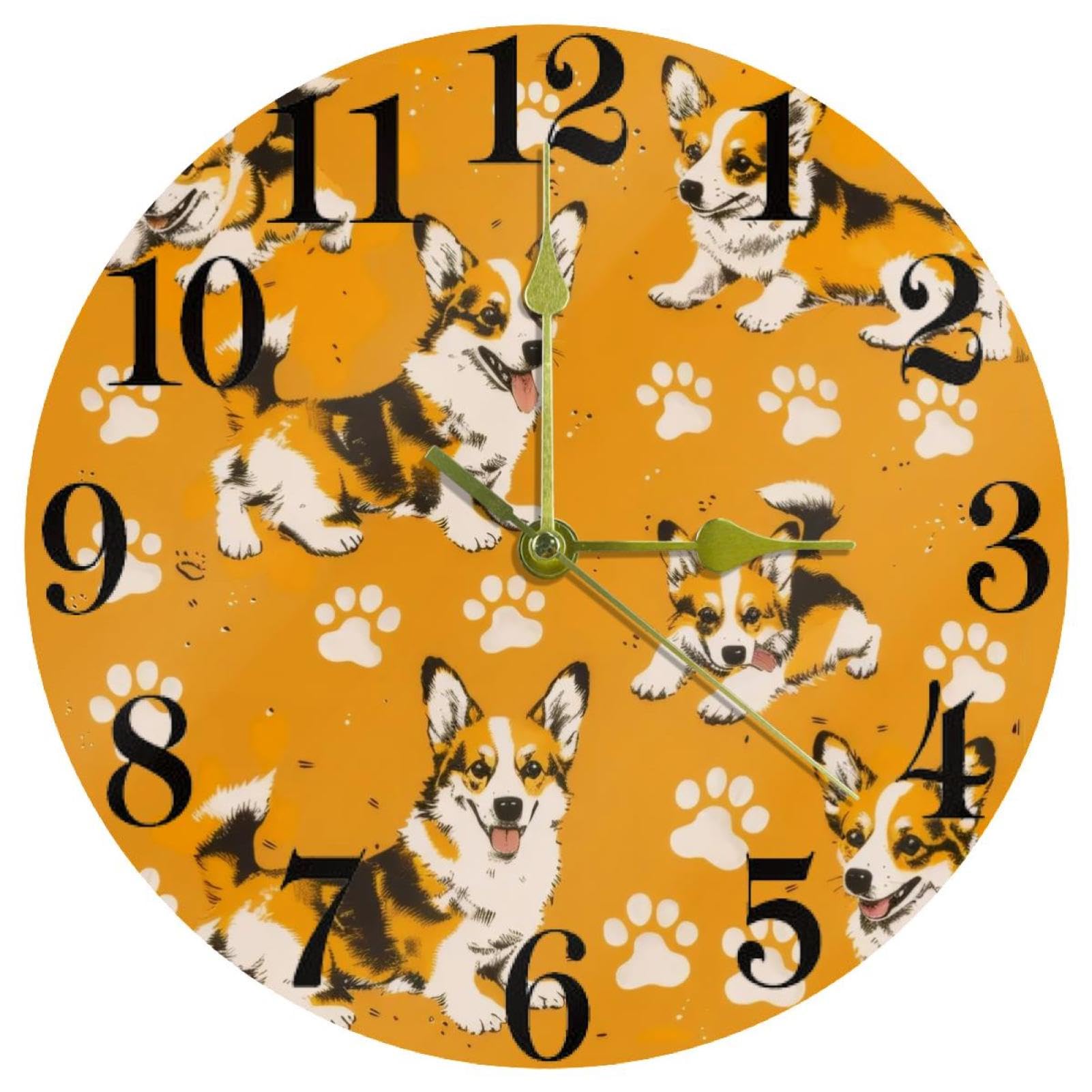 Horloge murale ronde Clever Corgi à quartz sans tic-tac pour salon moderne