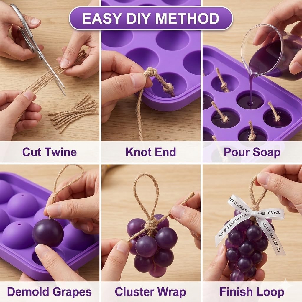 2Pcs DIY Soap Making Kit, Grape-Shaped Silicone Mold for Handmade Soap Crafting (Without Soap Base), Purple