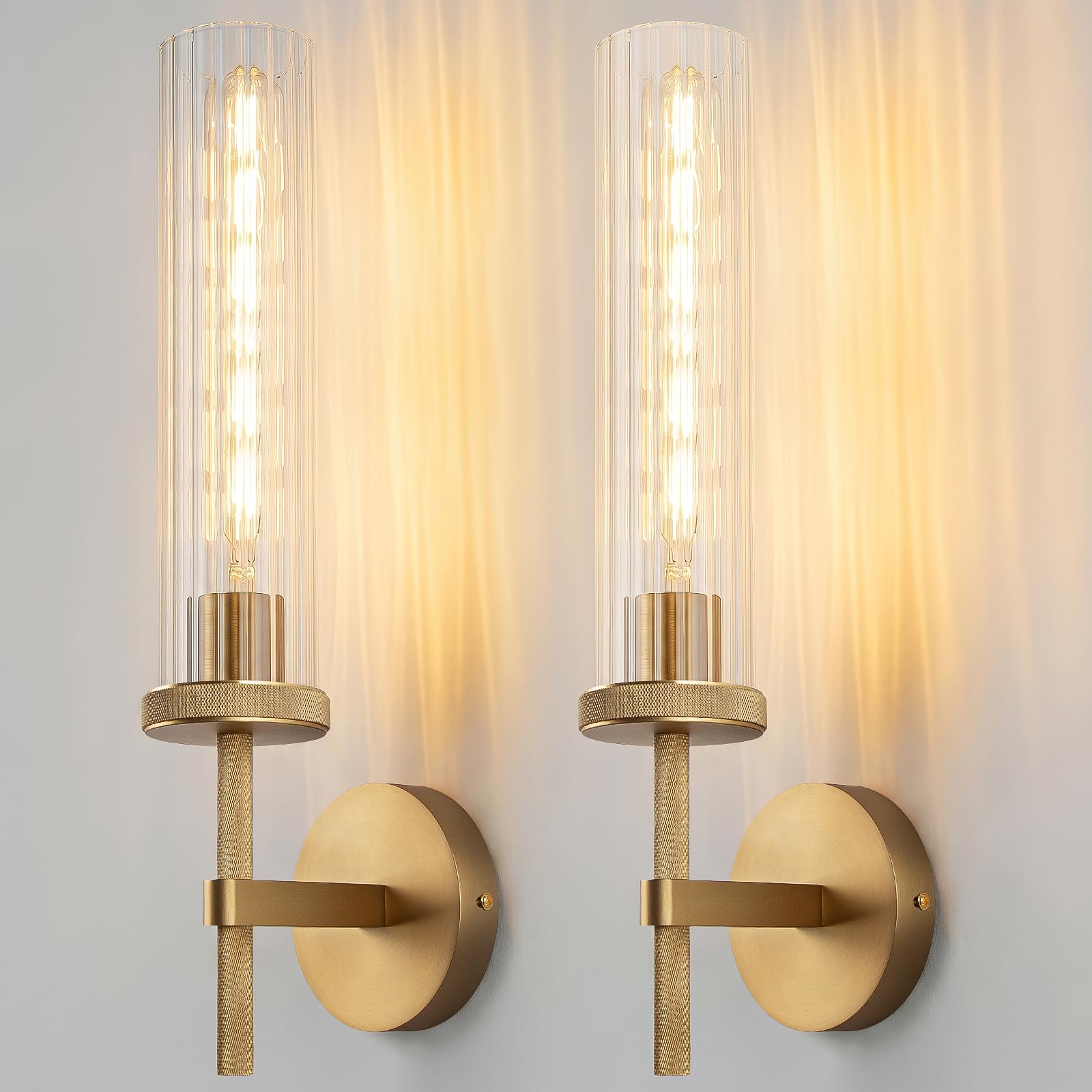 Photo 1 of Micstar 19.5" Gold Striped Glass Wall Sconces (Set of 2)
