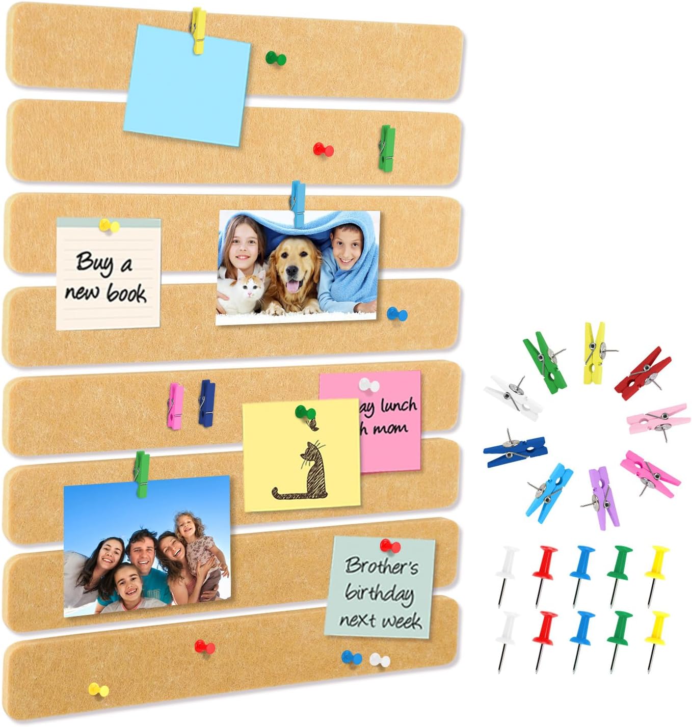 8Pcs Felt Pin Board Bar Strips Bulletin Board with 50