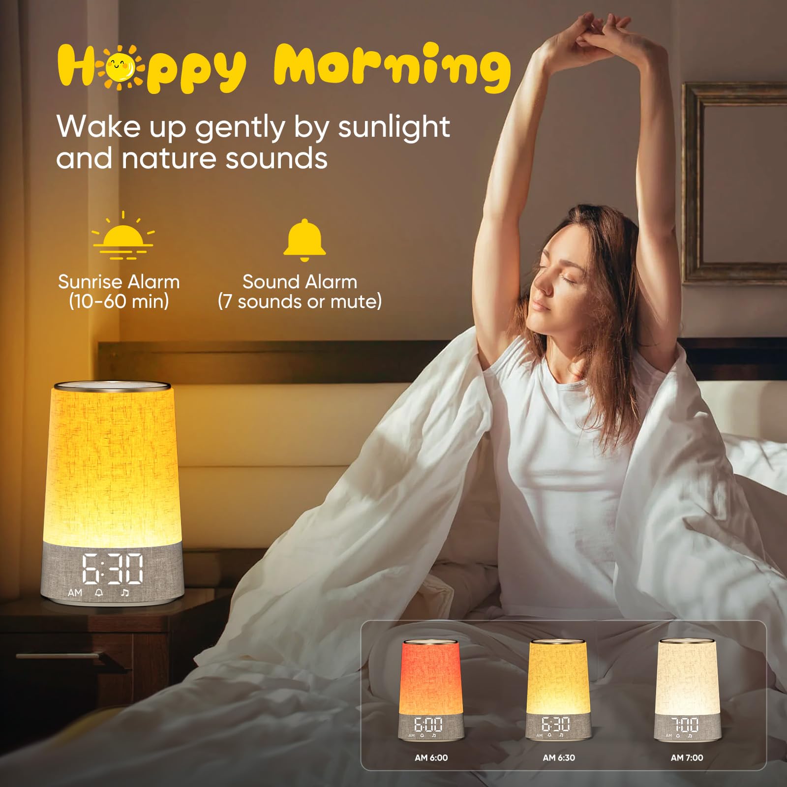 Sunrise Réveil Lumière de Réveil Lampe de Chevet Dimmable avec Machine