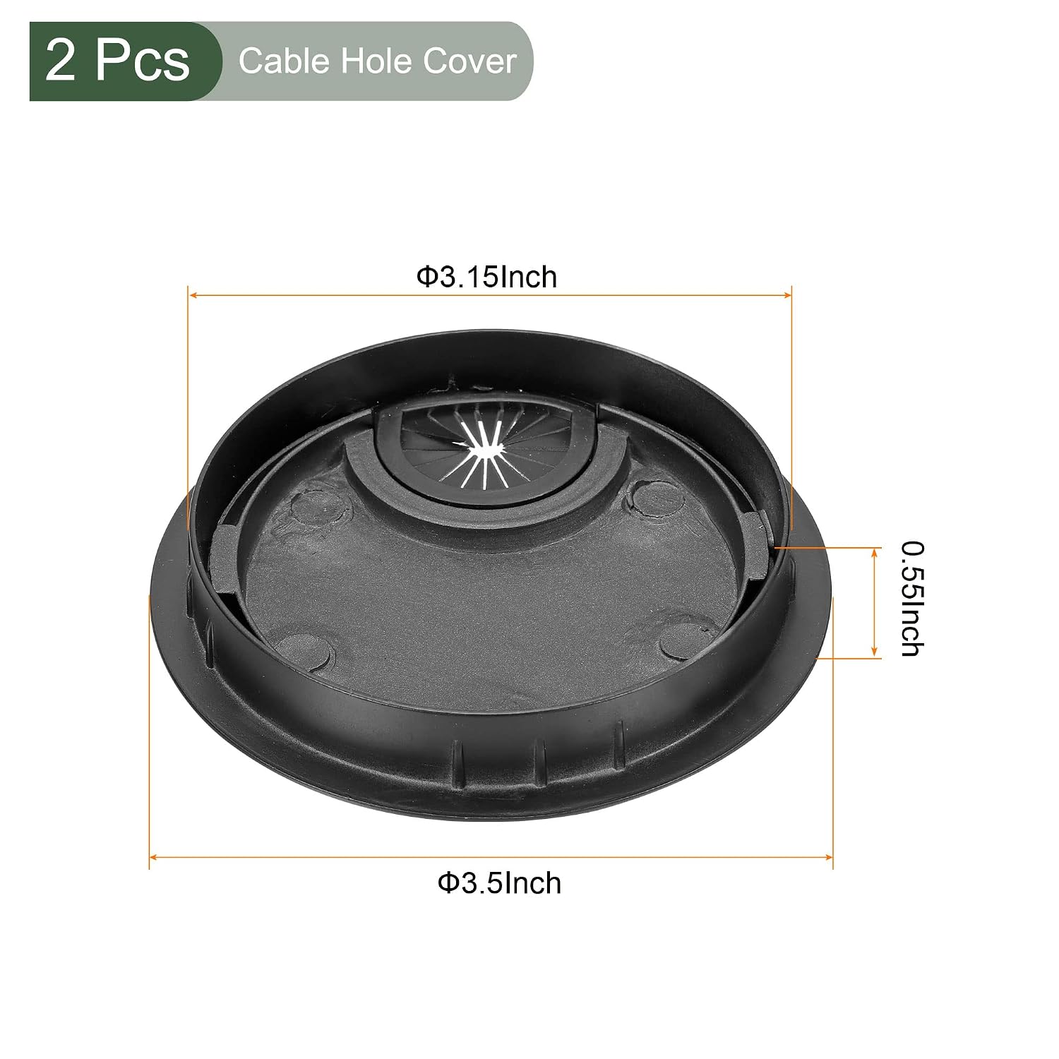 YOKIVE 2Pcs Desk Cable Hole Cover, Zinc Alloy Cord Raceway Great for Office, Home, Daily Use (80mm, Black)