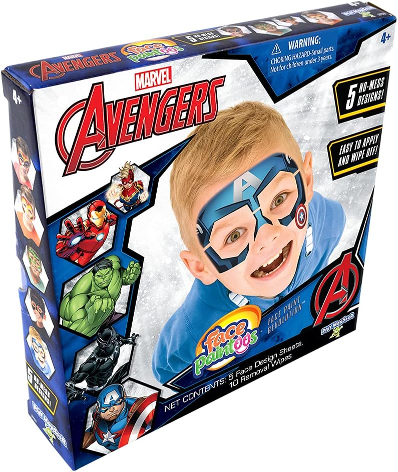 Face Paintoos — Marvel Avengers — Face Design for a Face Paint Alternative for Kids Ages 4+