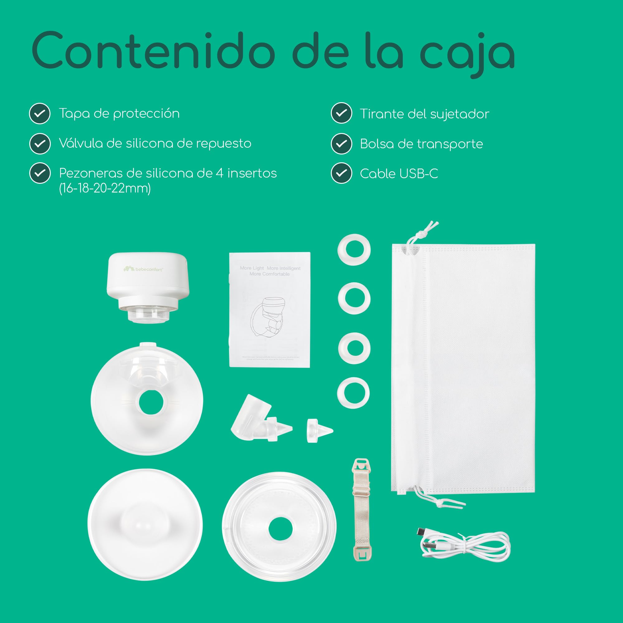 Bebeconfort Discreet Sacaleches Electricos, Sacaleches Manos Libres, Silencioso (51 dB), 3 Modos de Extracción, 15 Ajustes Intensidad, Batería Larga Duración, Contenedor Grande 210 ml