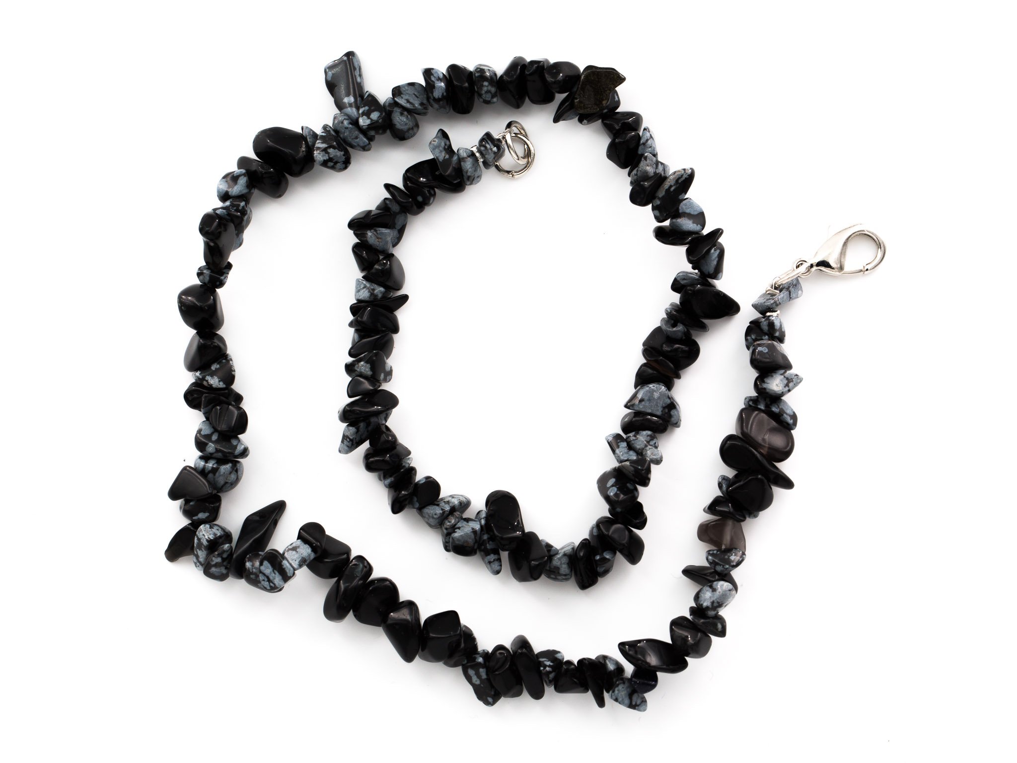Taddart Minerals - Schwarze Splitter Halskette aus dem natürlichen Edelstein Schneeflocken-Obsidian mit 45 cm Länge - handgefertigt
