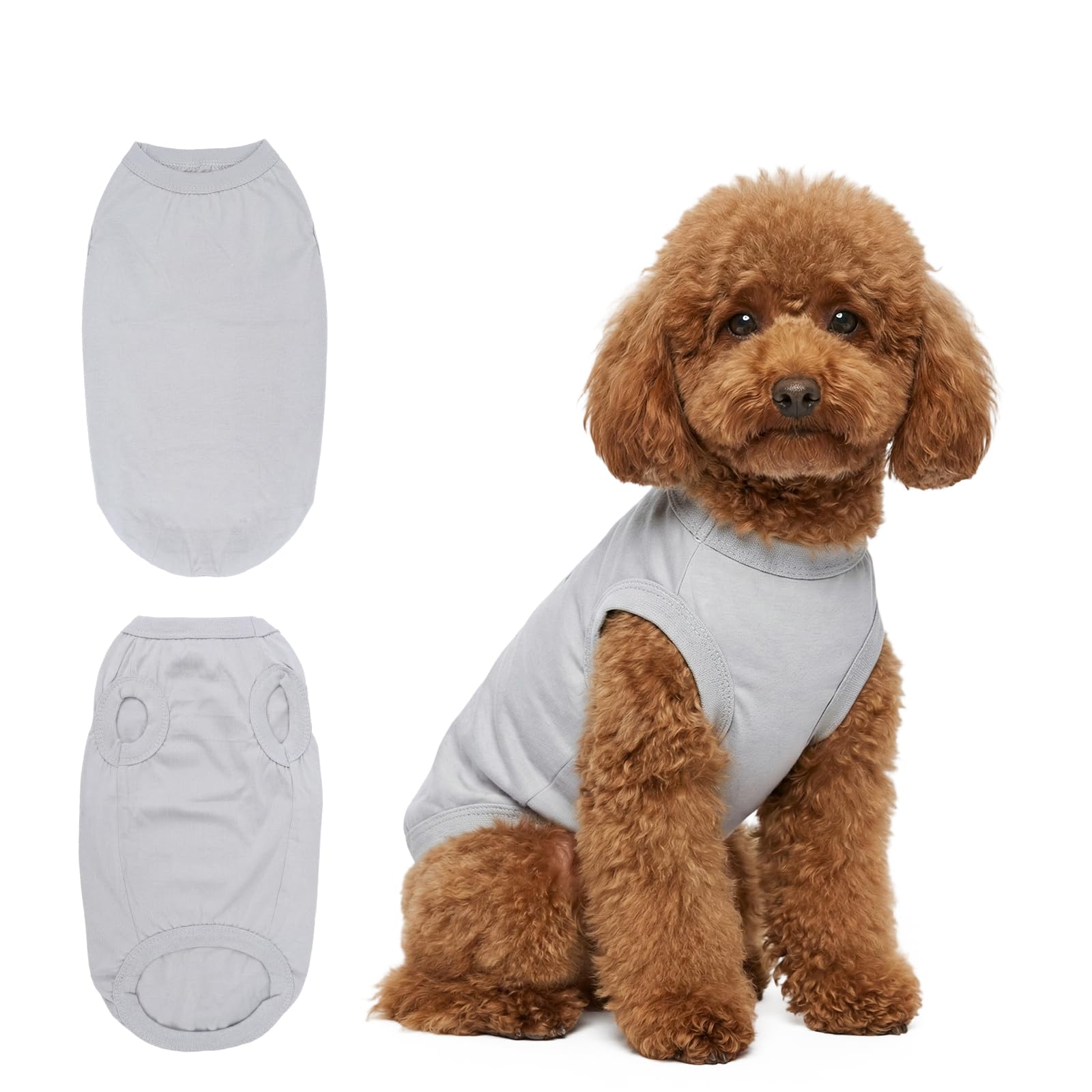 Viiotu Dog Pyjamas Pjs, Lightweight Cotton Sleeveless Dog Tank Top Vest, Pullover Pet Clothes for Small Medium Dogs and Cats Summer (Grey, L)