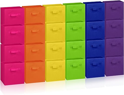 Hillban 48 cubos de almacenamiento plegables de 11 pulgadas, cubos de tela a granel con doble asa, cubo organizador para armario, juguetes, aula