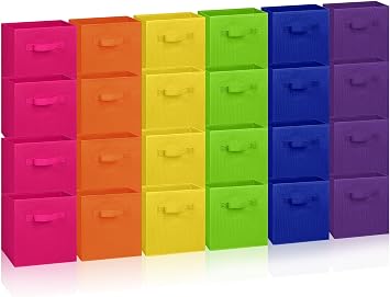 Hillban 24 Pcs Storage Cubes 11'' Collapsible Storage Bins Bulk Fabric Cubes Basket with Dual Handles Organizer Cube for Closet Toy Classroom Shelf Room (Solid Style,Multicolor)