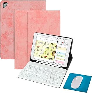 Tasnme Custodia per tastiera per iPad Air 2 (rosa pesca-felice rosa memoria) iPad Air 2 magnetico staccabile 9,7" 2018 (6t...