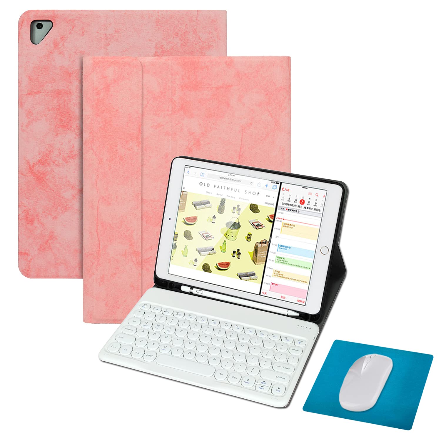TasnmeKeyboard Case for iPad Air 2(Peach Pink-Happy PINK Memory) iPad Air 2 Magnetic Detachable 9.7 inch 2018 (6th Gen) iPad Air1 2017 (5th Gen) Air 1 Keyboard Case SET