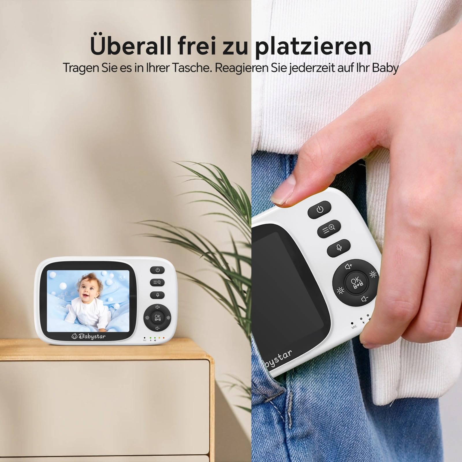 Babystar Babyphone mit Kamera, 3.2 Zoll Video-Babyphone Wireless, Nachtsicht, Temperaturüberwachung, Zwei Wege Audio VOX Modu, 2.4 GHz Babyphone ideal für Eltern