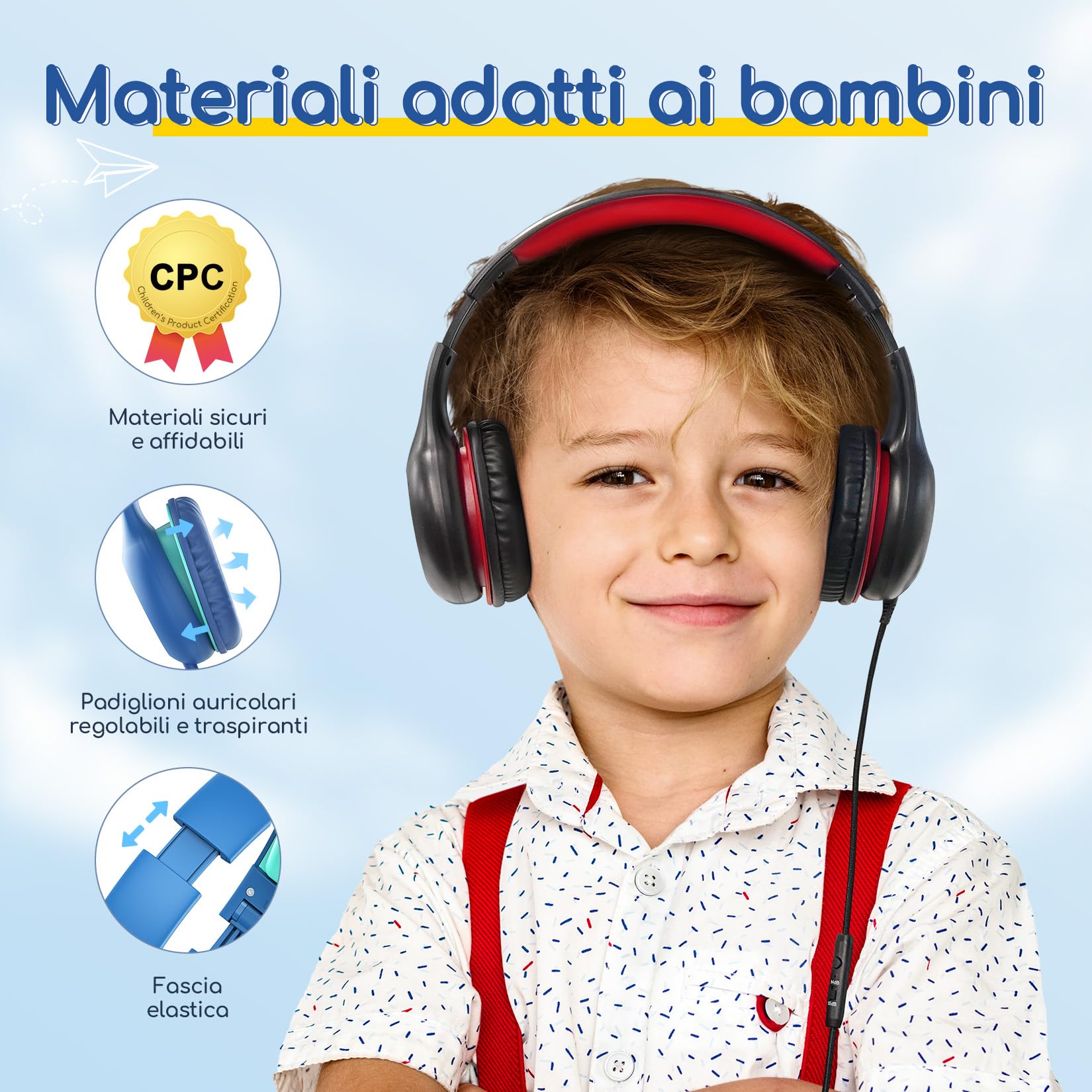 EarFun Cuffie Bambini con Micro, Jack 3.5mm, Confezione da 3, Blu&Rosa&Nero | 85/94dB Volume Limited, Funzione di Condivisione, Pieghevoli e Regolabili, per Scuola/Viaggio/Didattica Online