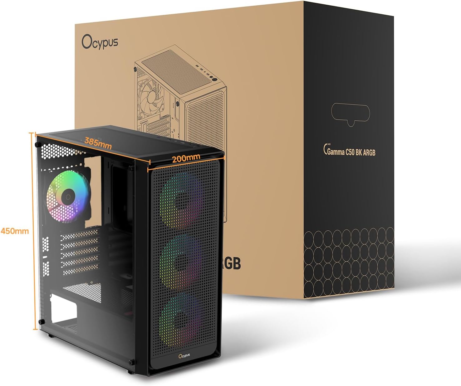 Gamma C50 BK ARGB Micro-ATX Mini Tower PC Case,4 Pre-Installed ARGB Fans,Side Panoramic View,Fully Ventilated Airflow,Magnetic Dust Filters,Support Max 360mm AIO/340mm GPU,for MATX/ITX