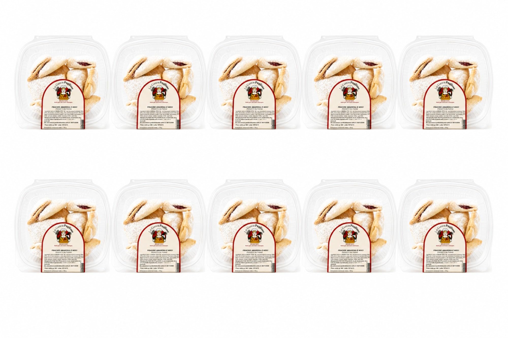 La Cuoca Pugliese - Galletas "Fracide" con Amarena y Nueces Crujientes, dulces artesanales de Apulia, con amarena y nueces, 10 x 300 g, especialidad de Apulia