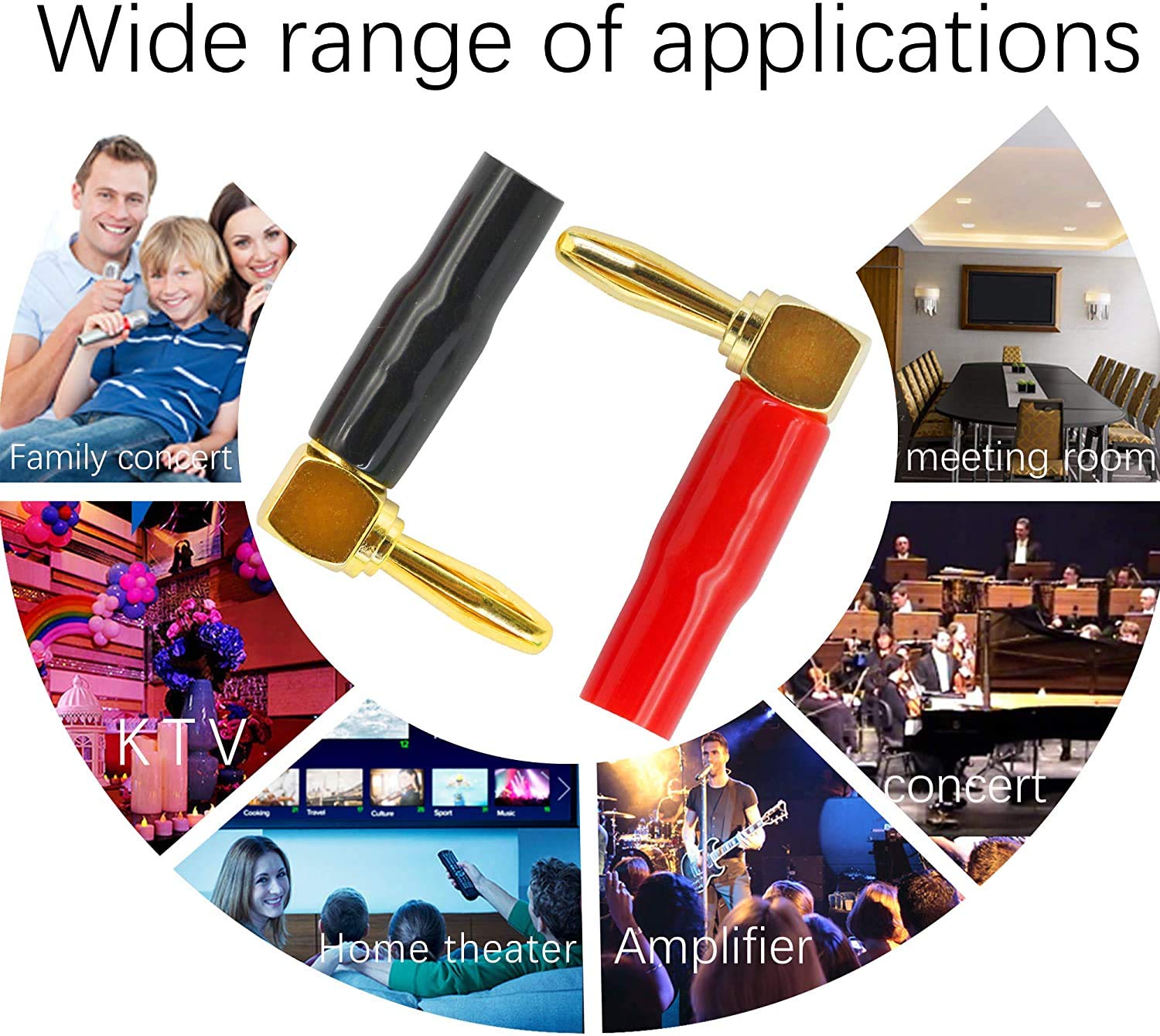 RUNCCI-YUN 10Pcs 90 gradi Banana spine,connettori a banana a forma di L, 24 K placcato oro 4 mm connettore altoparlante per cavo altoparlante, ricevitori audio/video, amplificatori (rosso e nero)
