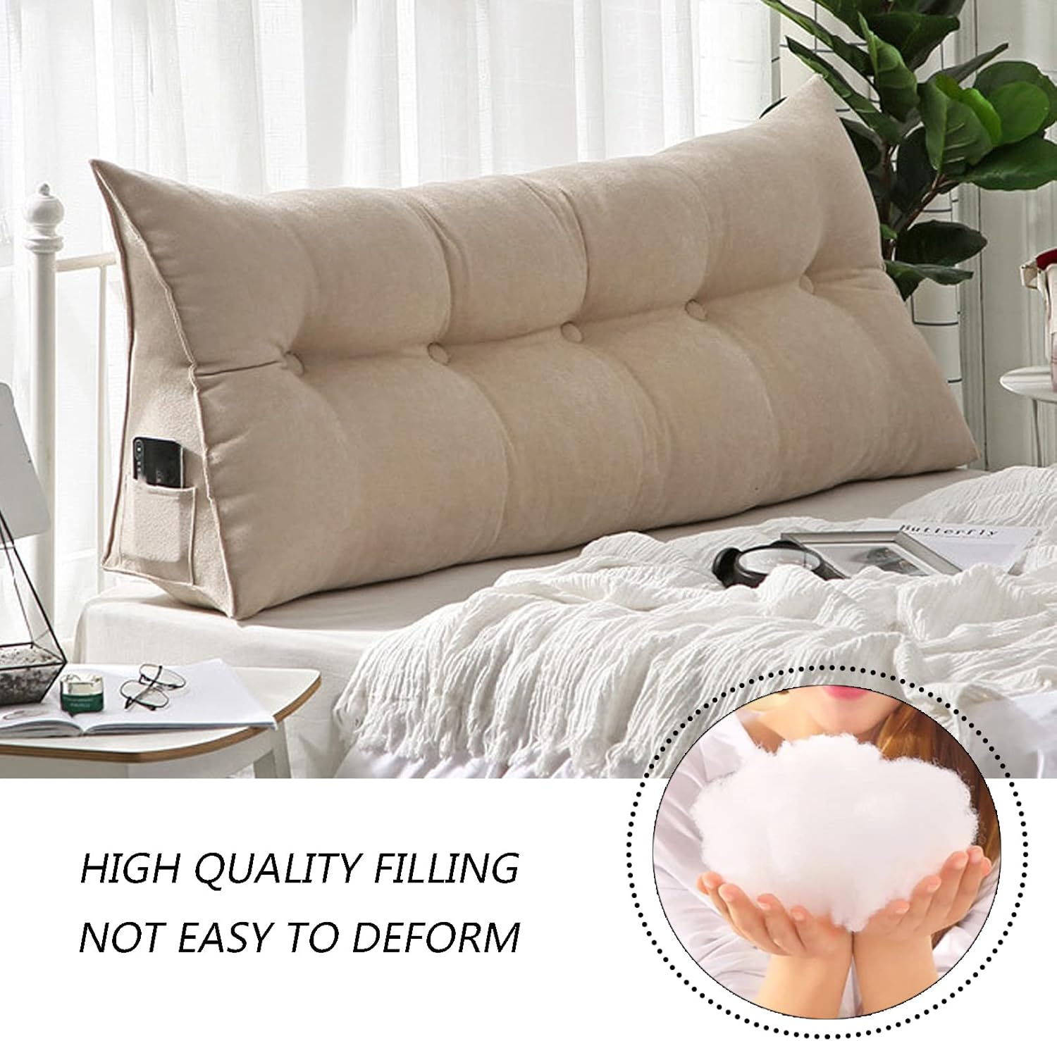 Triangular Headboard Pillow, Solid Color Triangle Cushion Reading Pillow,Large Bolster Back Support with Removable Cover for Daybed Bed,E,60 x20 x50CM