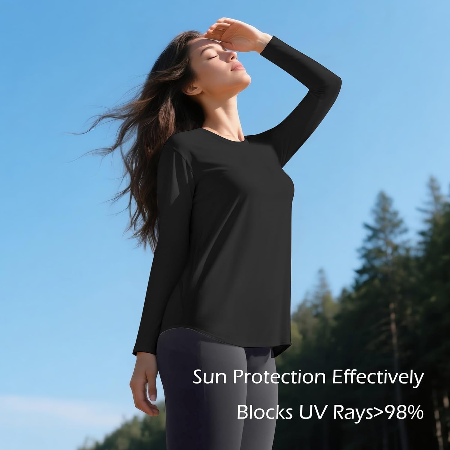 Long Sleeve UPF 50+ Workout Tops for Women, Running Sun Shirts, UV Athletic Pilates Quick Dry Lightweight Split Back