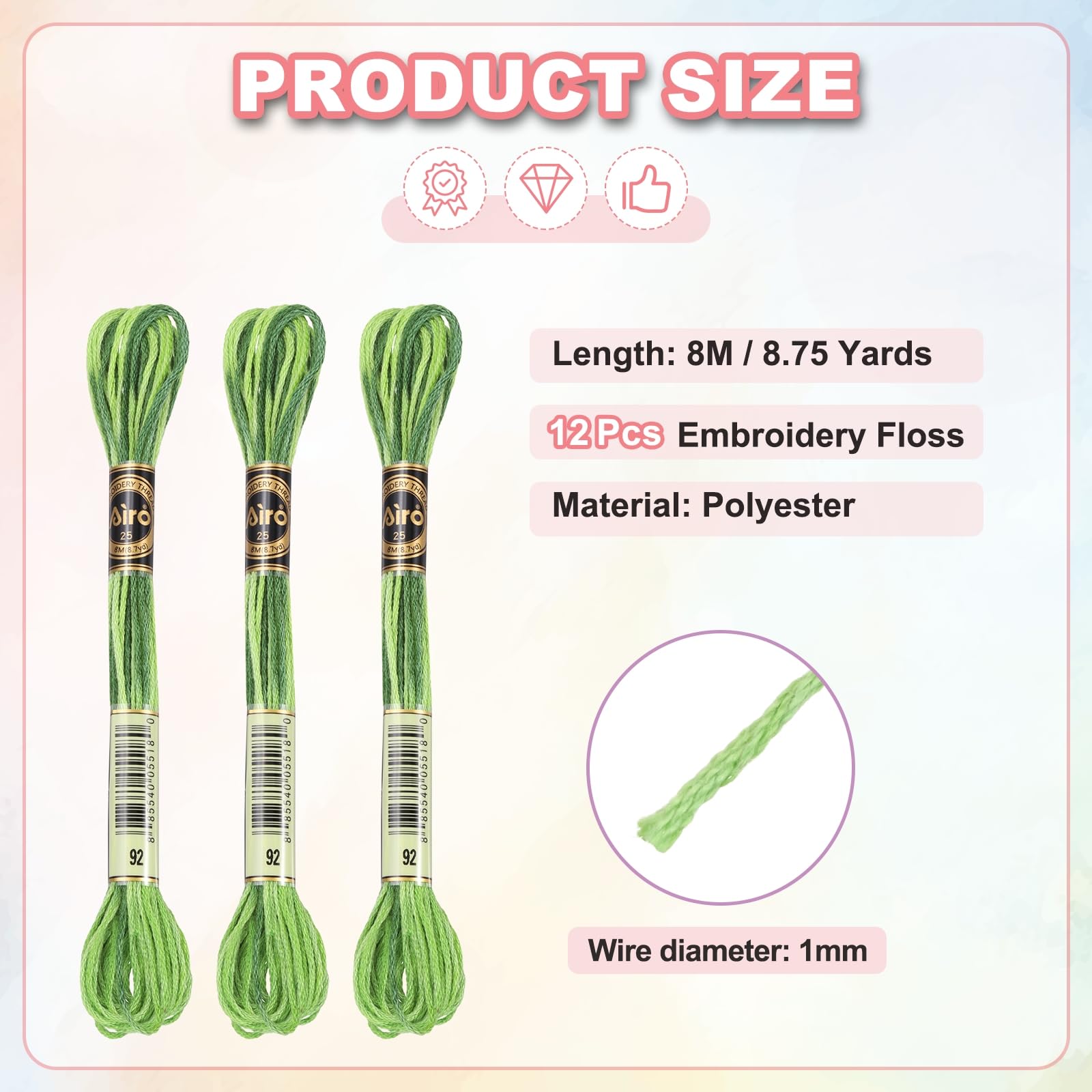 PATIKIL 12 Skeins Embroidery Floss, Polyester Embroidery Threads Bracelets String for Cross-Stitch Hand Embroidery, Green - Image 2