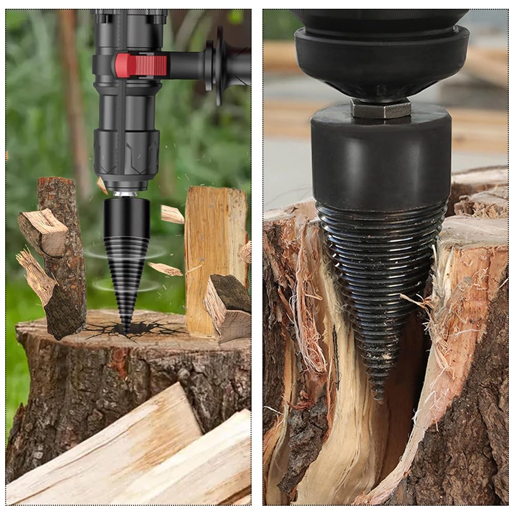 Taladro para madera partidor de madera, Removable Wood Splitter Drill Bits con 3 Asas de Taladro (Hex+Square+Round) Astilladora de Leña Electrica, Broca para Leña, Astilladora de Troncos Broca Cónica