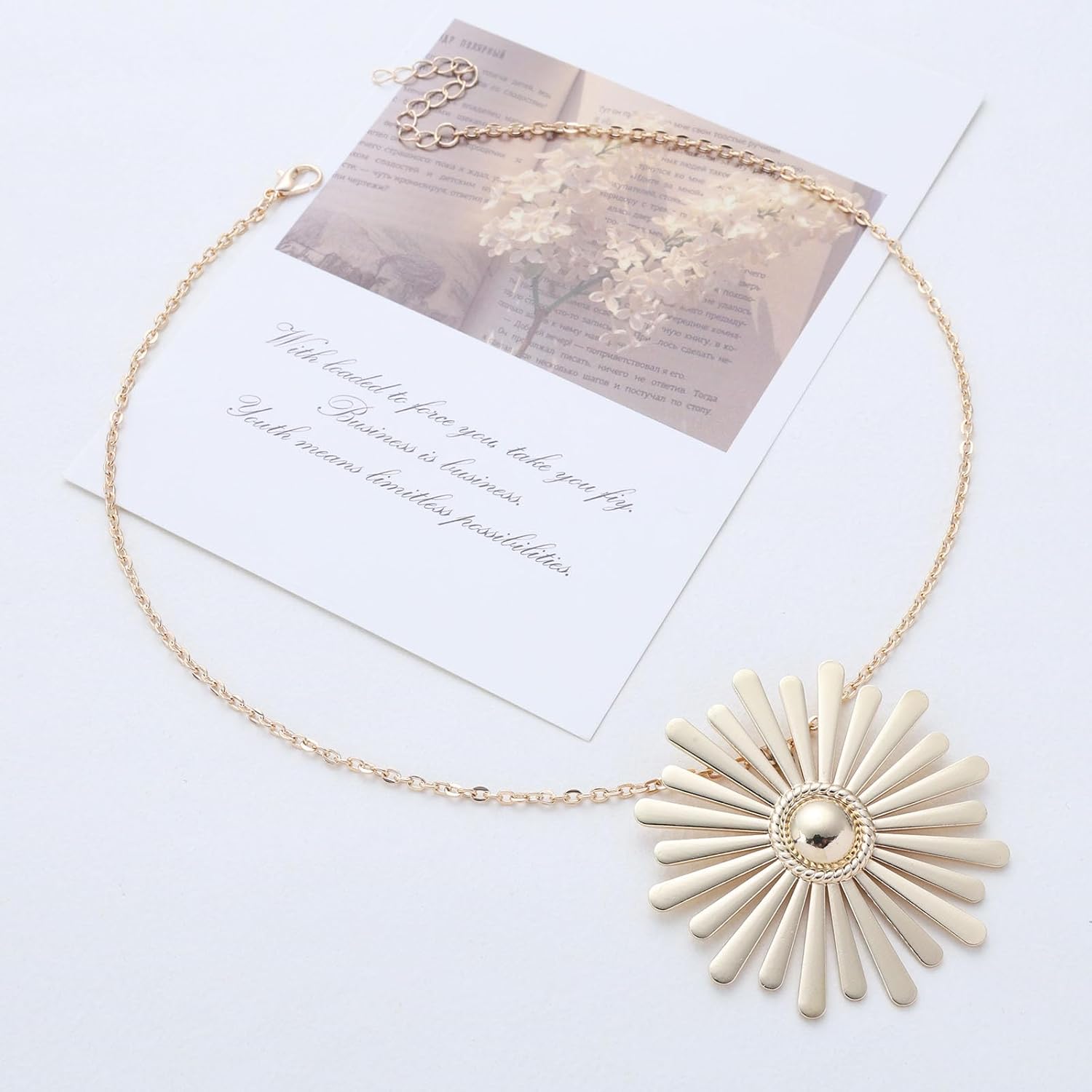 Large Gold Sumflower Necklace Polished Sunflower Pendant Necklaces Exaggerate Metal Flower Choker Necklace Sun Flower Shaped Necklaces Chain Jewelry for Women - Image 3