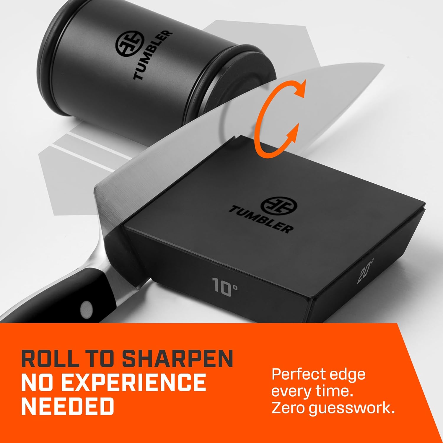 Tumbler Pro Black Rolling Knife Sharpener™ Starter Set - Knife Sharpening Made Easy - Sharpening Kit Includes Magnet Holder Pro, Whetstone Upgrade Discs (3000 & 6000 Grit) & Weighted Pro Stand