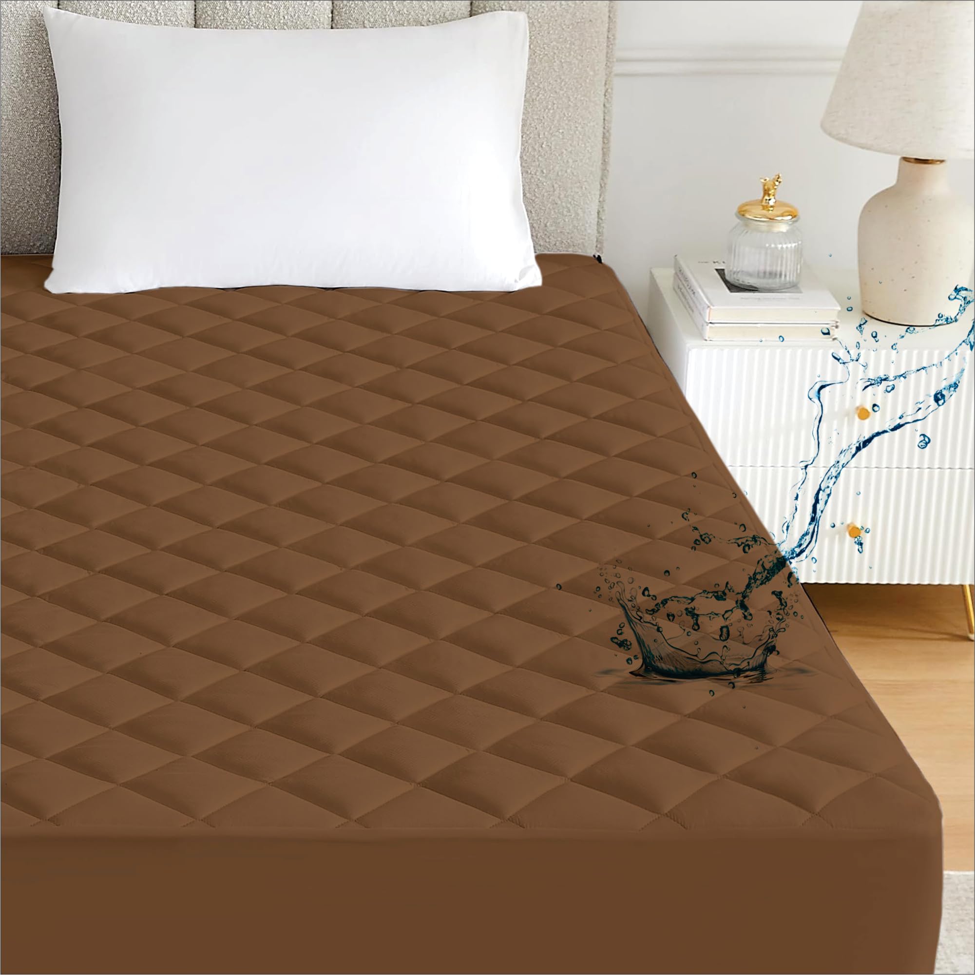 Ayka 100% Waterproof Cotton Quilted Mattress Protector Queen Size Breathable Hypoallergenic Noiseless Ultra Soft Fitted Bed Protector 75x60 inch Mattress/Bed Cover (Queen 75x60 | 6.25x5 ft, Brown)