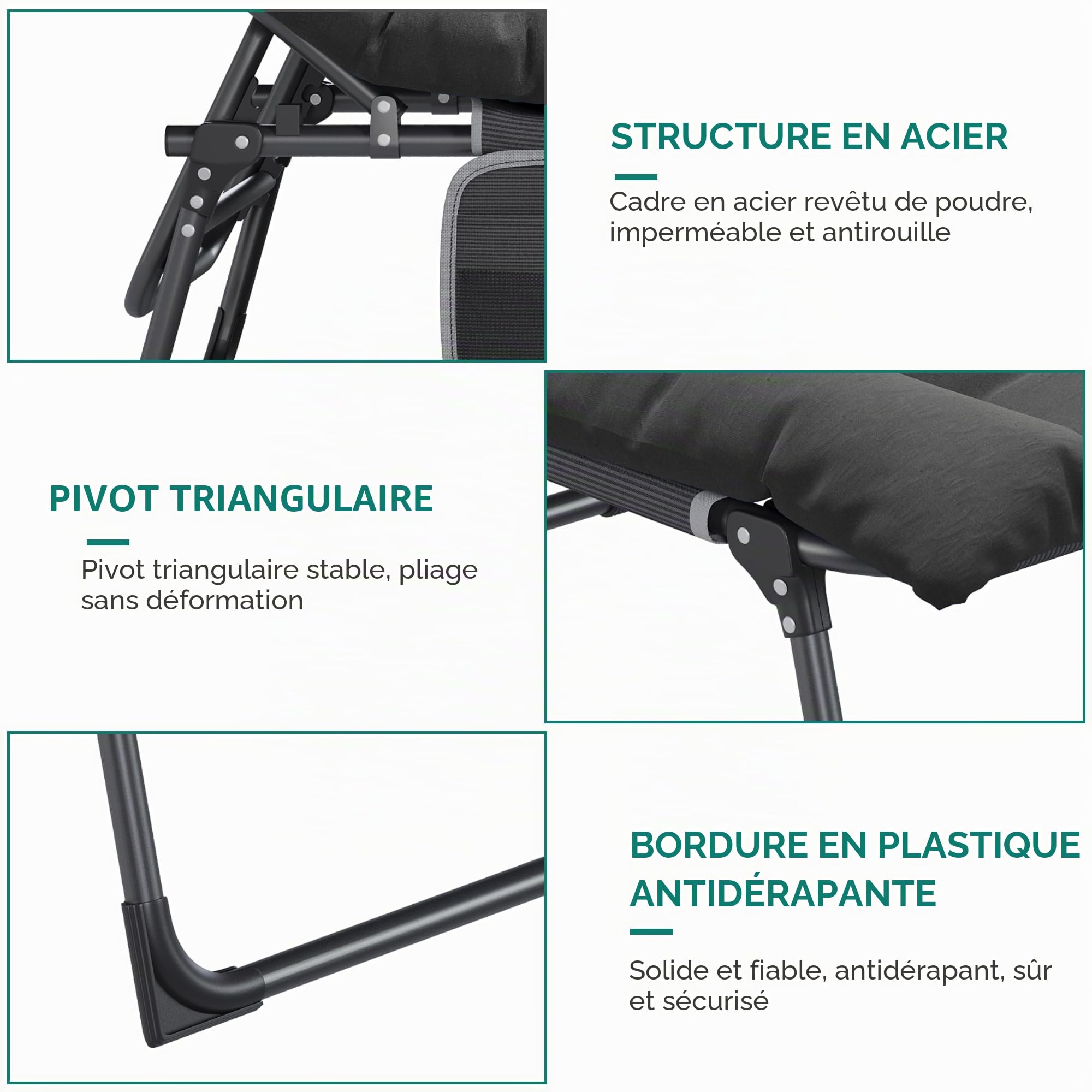 YITAHOME Bains de Soleil avec Coussin 190x68x31cm Chaise Longue Réglable en 4 Positions, Transat Jardin Exterieur avec Appui-tête et Latérale Capacité de Charge 200KG pour Jardin, Piscine, Noir
