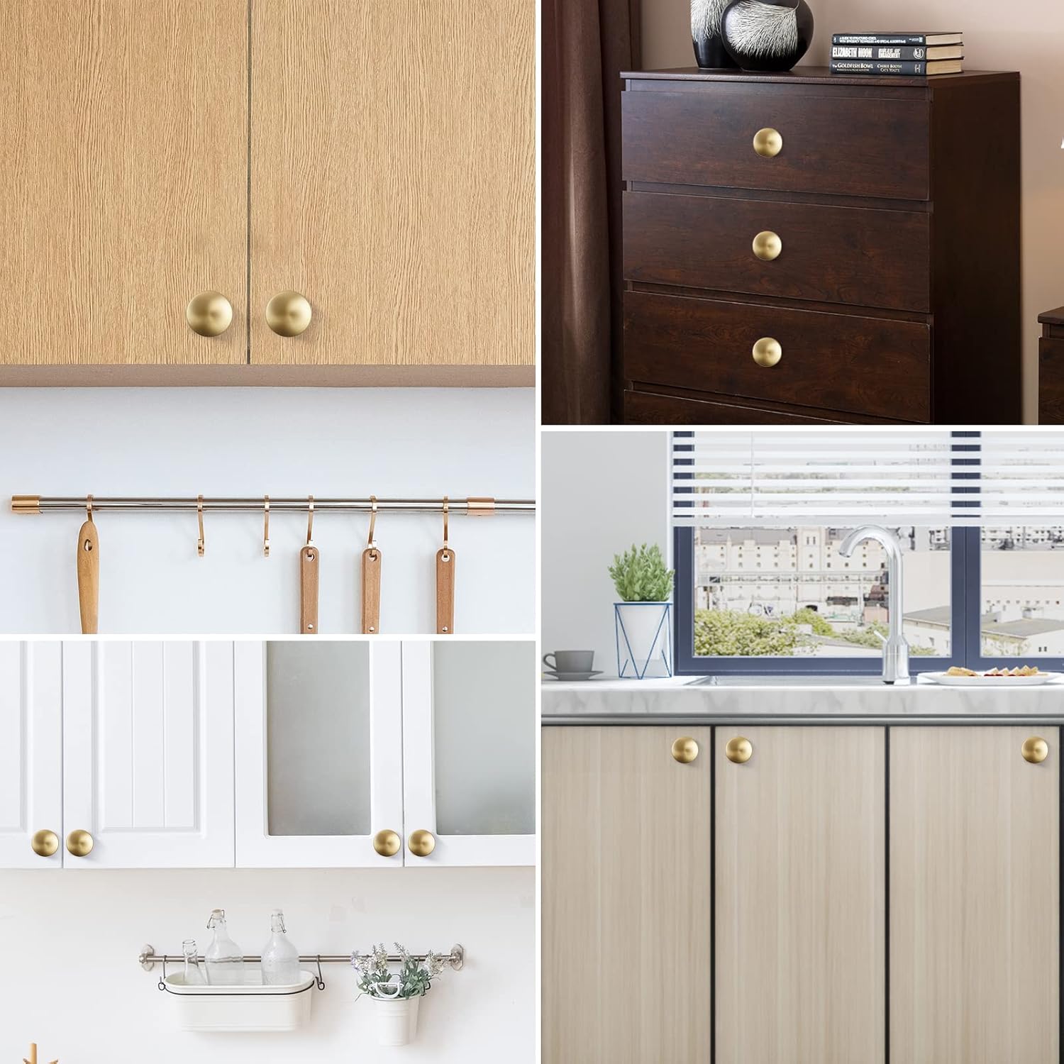 MUMU 6pack 1.65 inch Round Gold Cabinet knobs Large Brushed Oversize Pulls for Drawer Dresser Closet Door Handles