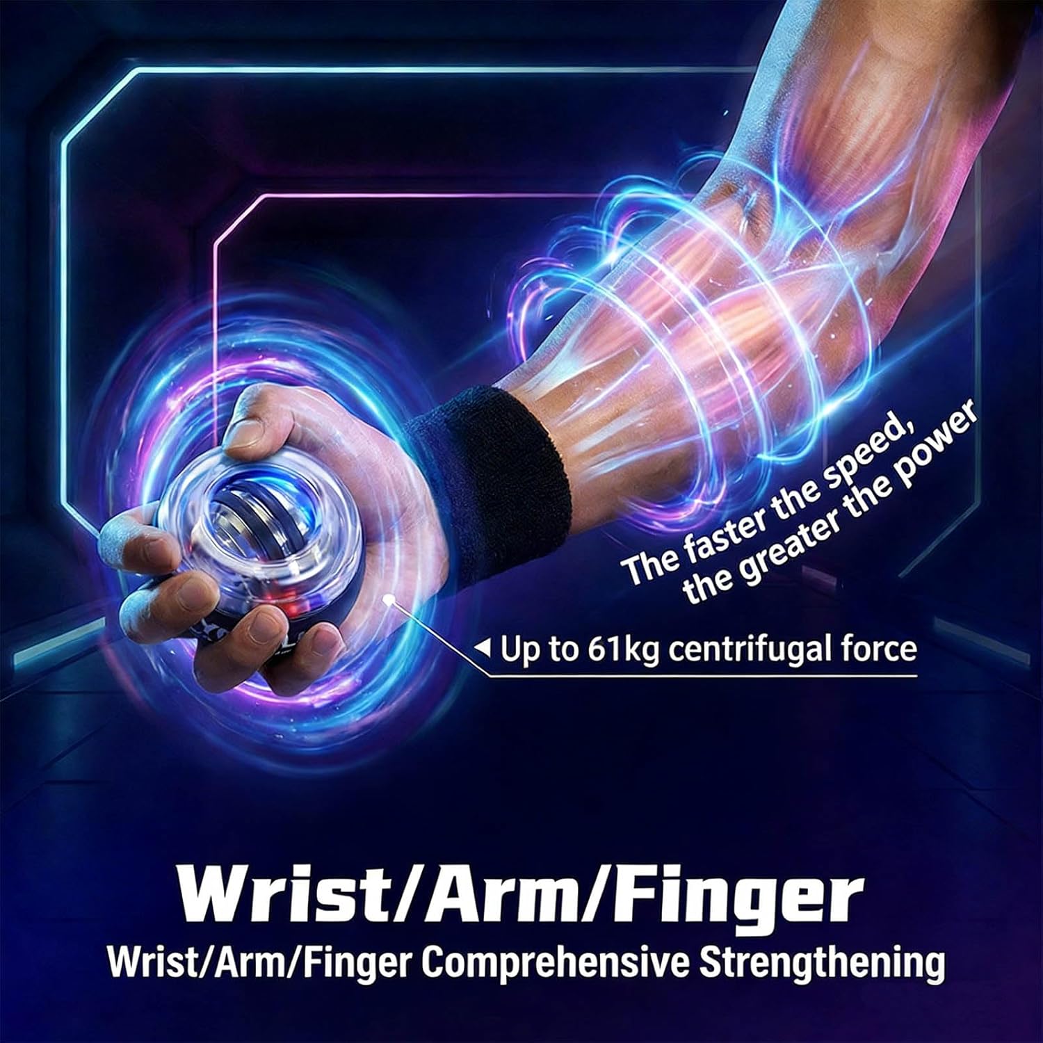2026 New Auto-Start Power Gyro Ball, Hand Wrist Forearm Trainer and Strengthener, Torque Balls Hand Exerciser with Led Light (with Ball Bag) (Blue)