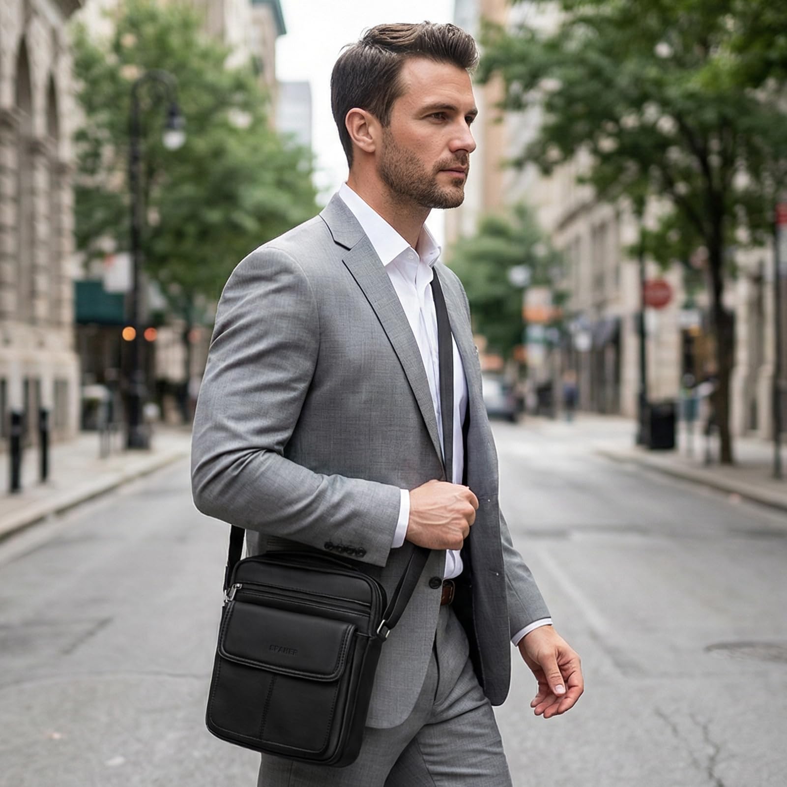 SPAHER Grand Sacoche Homme Bandouliere Cuir Veritable Sac à Bandoulière Vintage Sacs Porté Epaule Pochette Homme Cartable Besaces Crossbody Shoulder Bag pour Business Voyage, Noir