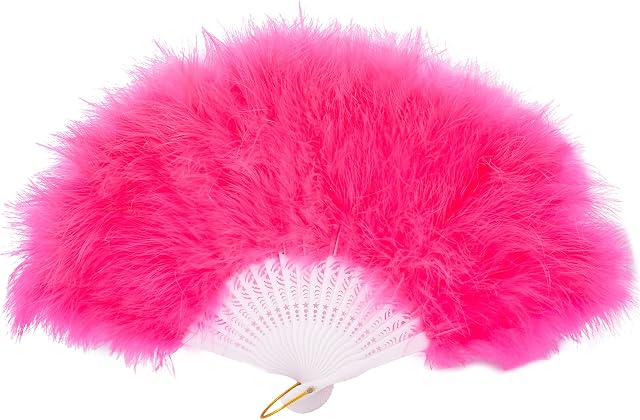 FANSOFFANS Marabou Feather Hand Fan 45cm, Fancy Dress Wedding Party Favour Gift Outdoor Vintage Dance Photoshoot (Light Fuchsia Pink)