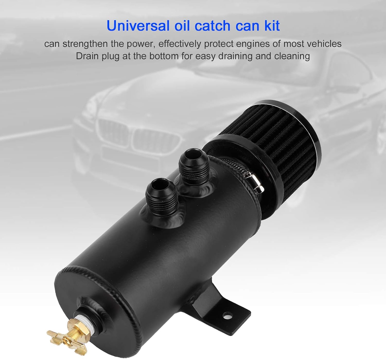 750ml Universal AN10 Aluminium Baffled Oil Catch Can Kit with Hose Fitting and Filter