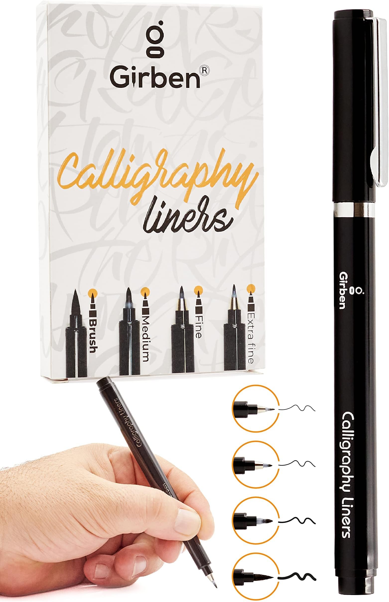 Girben Lettering - 8 Calligraphy Liner Pen a Base Acqua e Asciugatura ...