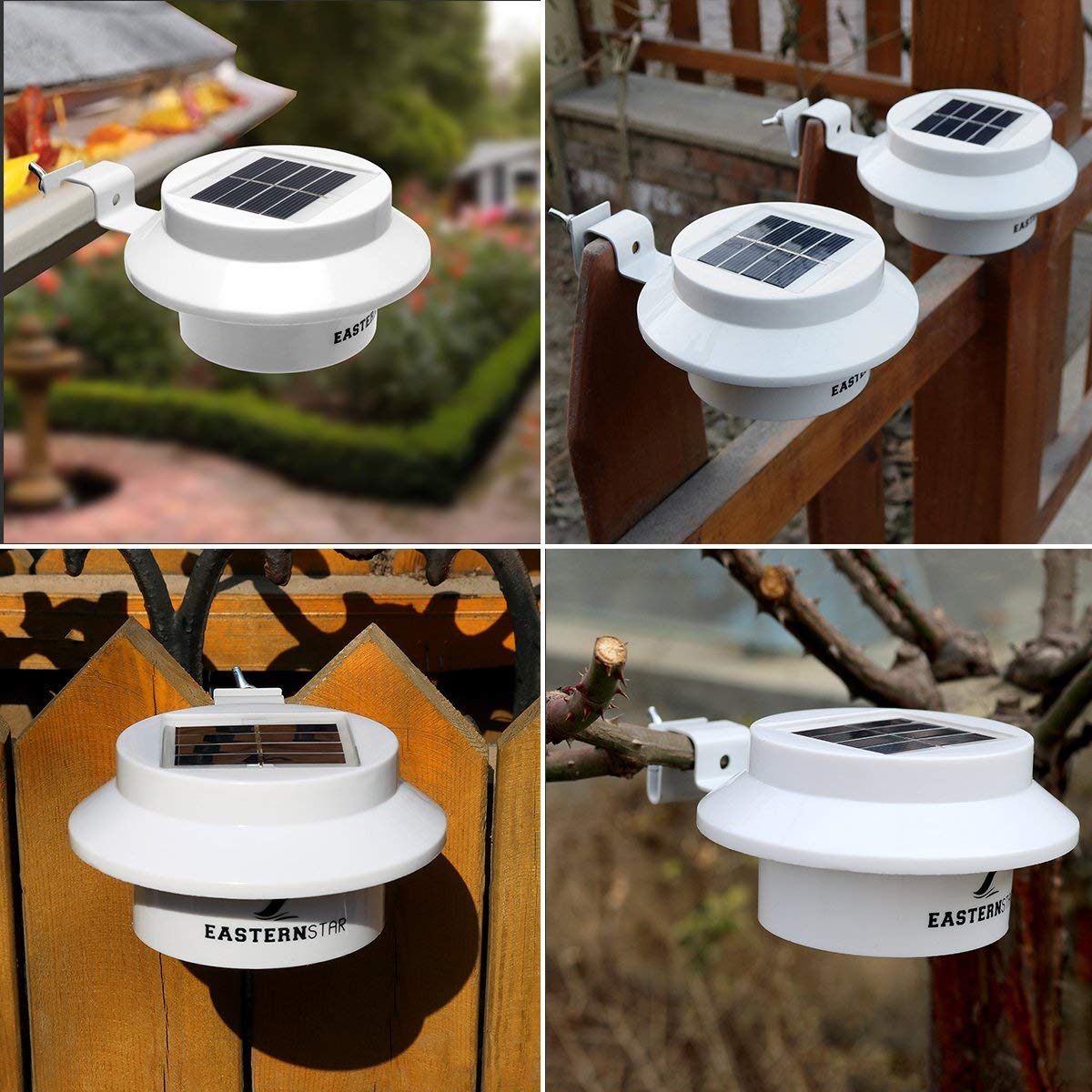 Easternstar Zewnętrzne solarne lampy rynnowe, 3 diody LED, zasilane energią słoneczną, wodoodporna lampa bezpieczeństwa na okapy, podjazd, ogrodzenie ogrodowe, dach (6 sztuk)