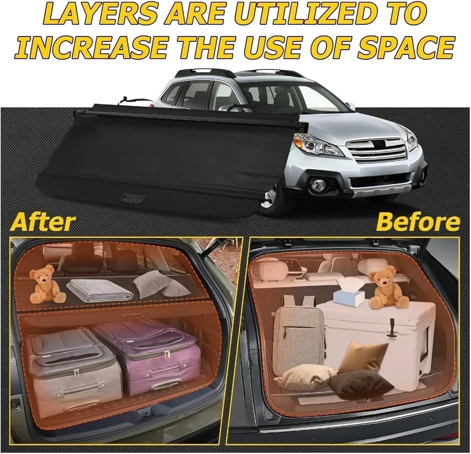 Rear Trunk Storage Rack Luggage Cargo Cover Privacy Security Shield Retractable Curtain Block UV Compatible with Subaru Outback 2010-2024(for 2015-2019)