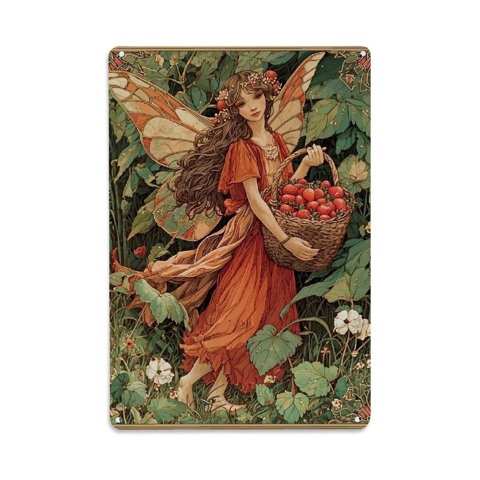 Jdfenggu Vintage Fairy Strawberry Garden Wings Dress Retro Metal Tin Sign, Decor Art Poster For Bar, Home, Man Cave, Kitchen, Laundry Room Gift 8X12inch