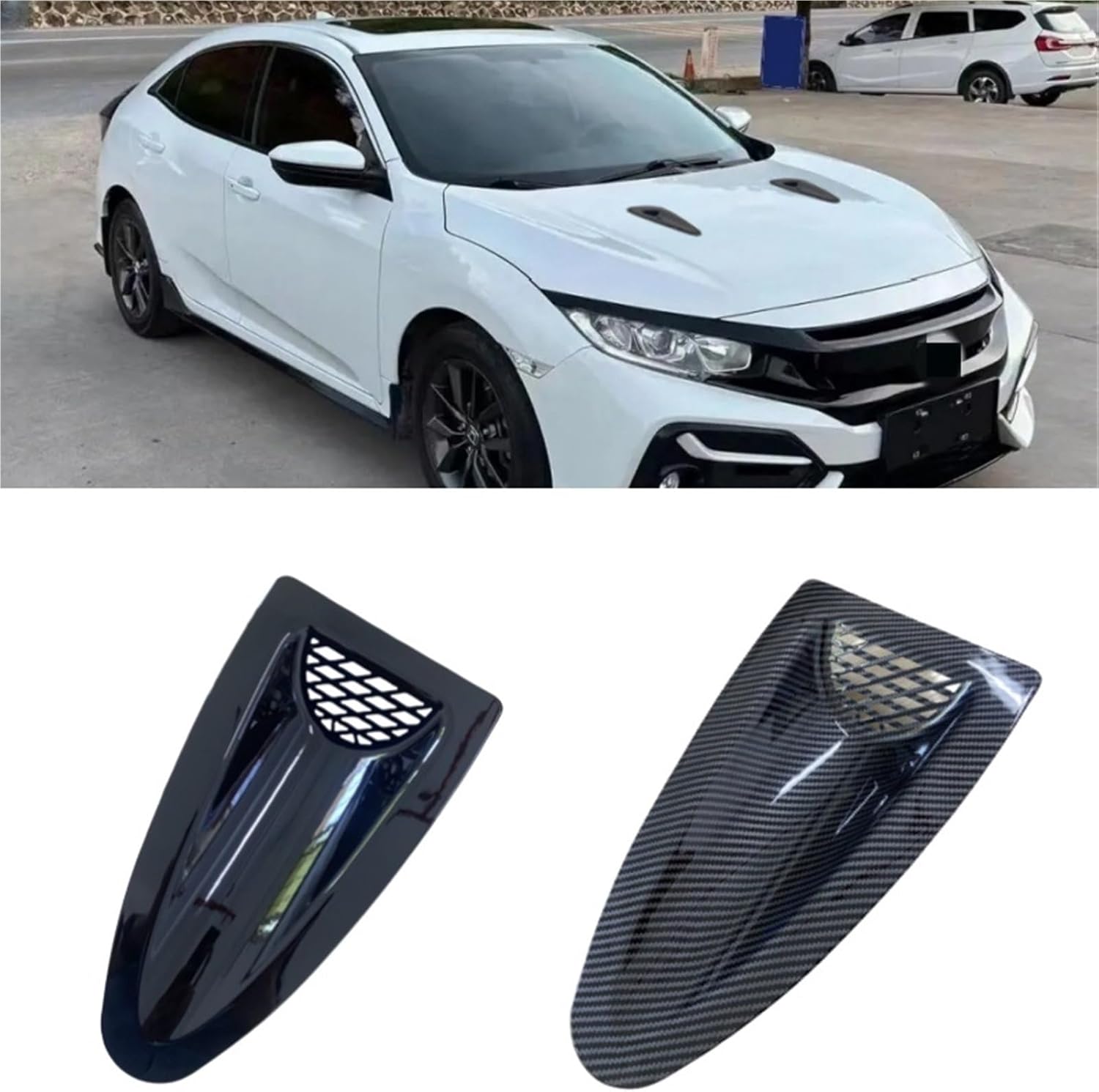 Universal Car Front Engine Hood Vents Compatible With Honda Civic Accord 8th 9th 10th 11th EK EG Air Scoop Bonnet Glossy Black/Carbon Look(2pcs-Glossy Black)