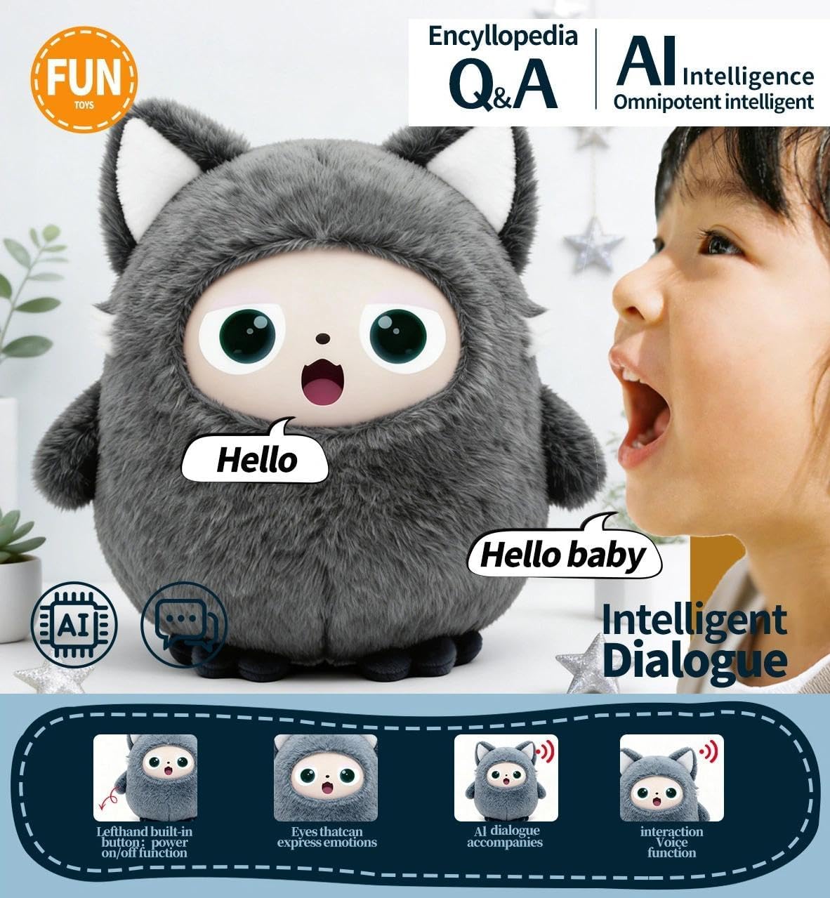 AI Intelligent Interactive Plush Toy ChatGPT, with Vibration/Tactile Perception and Children's Emotions, multilingual Companions, Interactive Games, Memory Training,Control App(Pink)