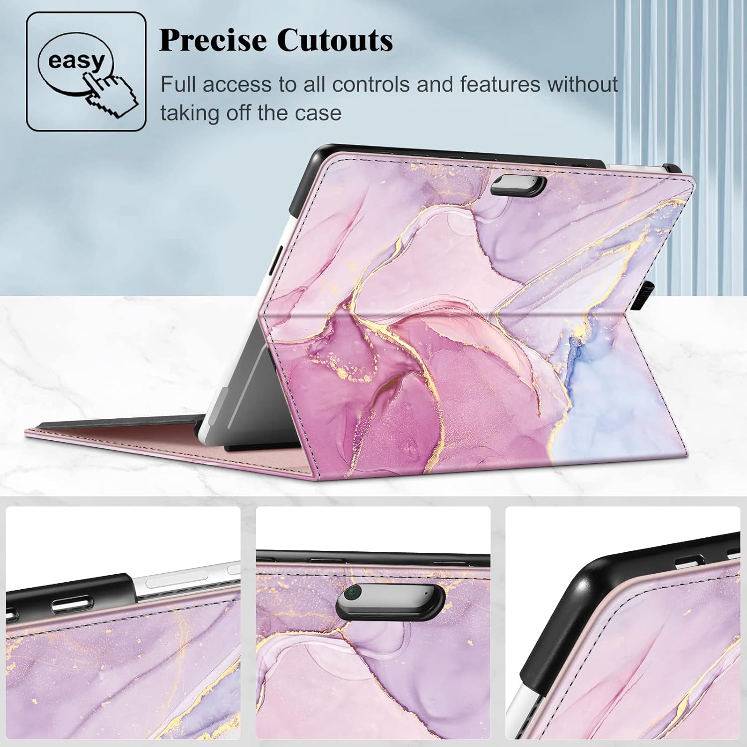 Fintie Case for 13 Inch Microsoft Surface Pro 12th(Business)/11/10/9 - Multiple Angle Viewing Portfolio Business Cover with Pocket & Stylus Holder, Compatible with Type Cover Keyboard, Glitter Marble
