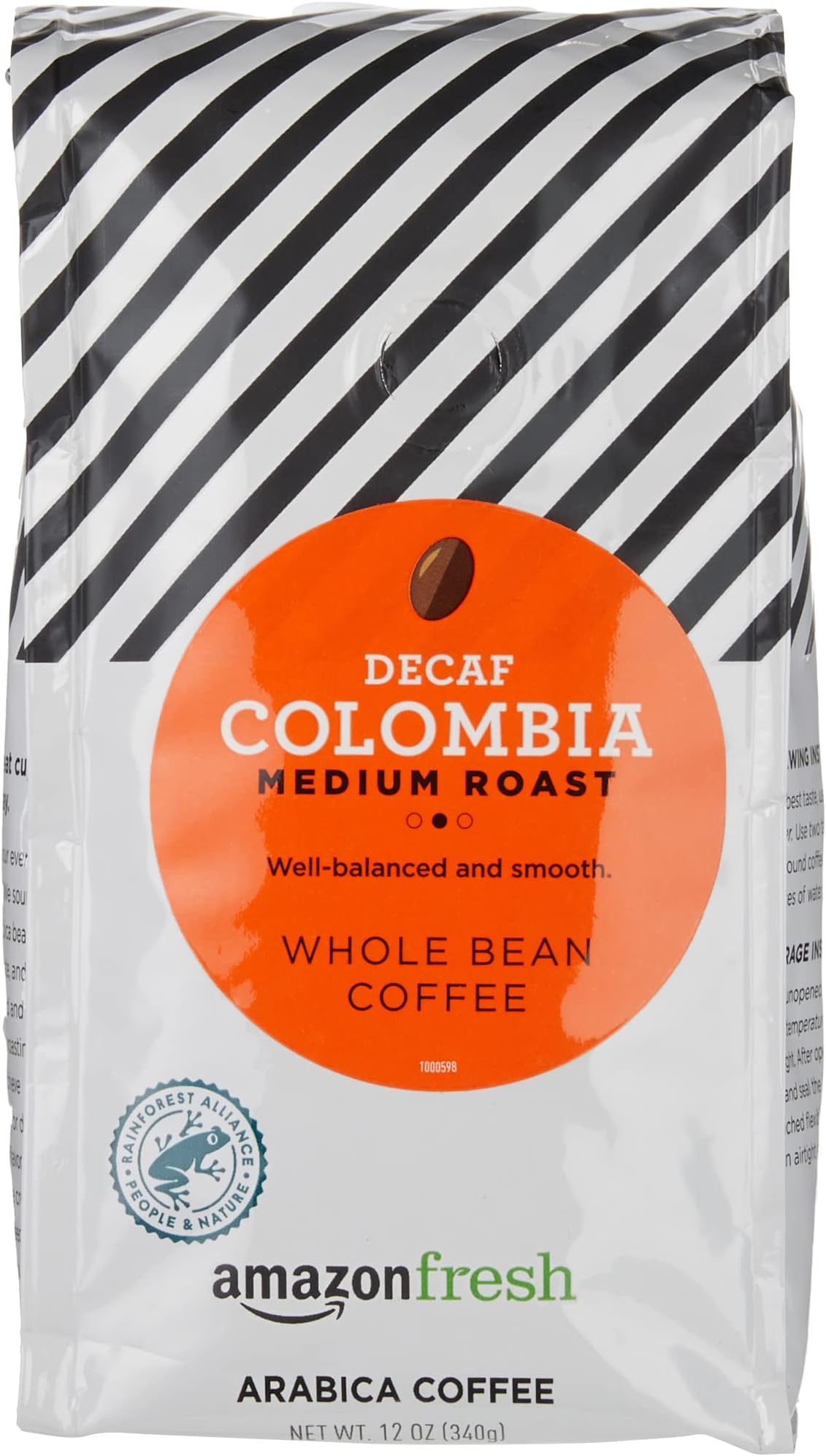 - Amazon Fresh Decaf Colombia Whole Bean Coffee, Medium Roast, 12 Ounce