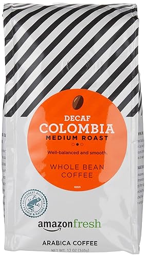 Amazon Fresh Decaf Colombia Whole Bean Coffee, Medium Roast, 12