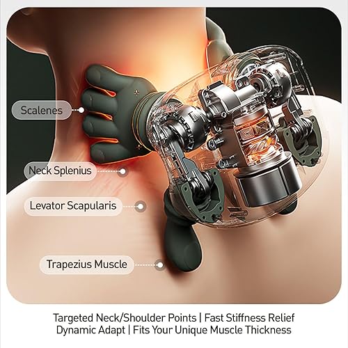 Miniatura 6 de Masajeador de cuello para aliviar el dolor de tejido profundo con dedos, masaje eléctrico portátil inalámbrico Shiatsu de hombro con calor y