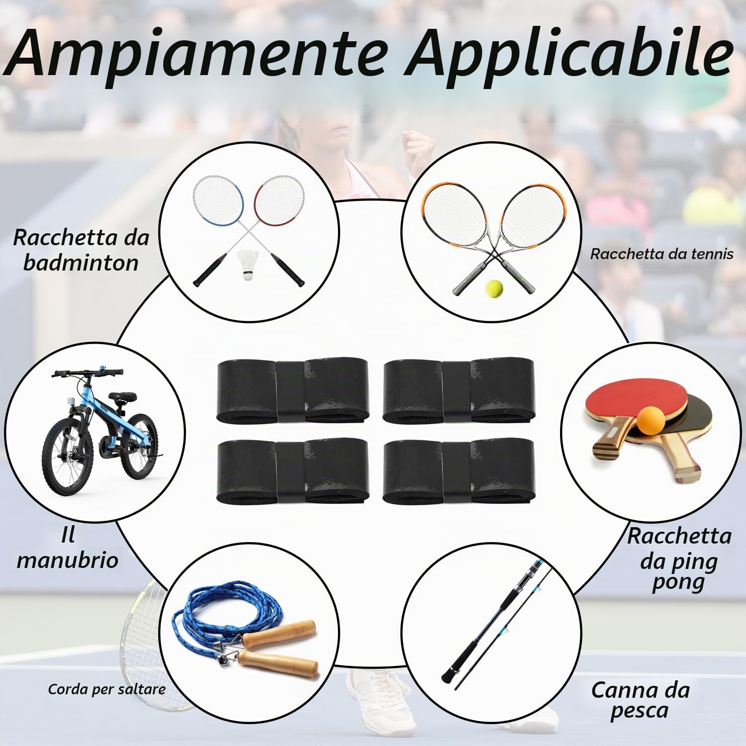 4 Pezzi Nastro Grip per Racchetta, per Padel, Tennis, Badminton. con Assorbente Antiscivolo Asciugatura Rapida sopra - Nero